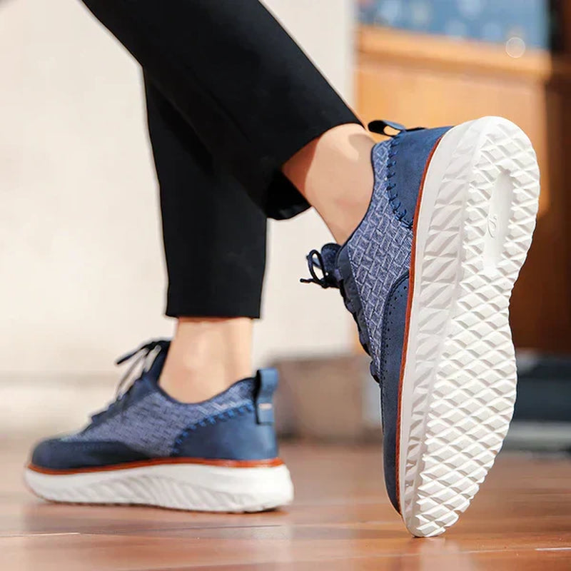 Step Up Your Style with Men's Genuine Leather Casual Mesh Sneakers