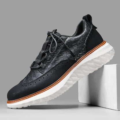 Step Up Your Style with Men's Genuine Leather Casual Mesh Sneakers