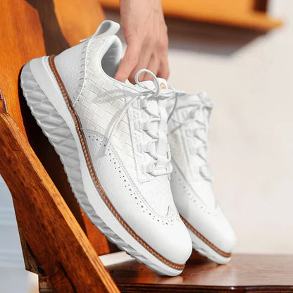Step Up Your Style with Men's Genuine Leather Casual Mesh Sneakers