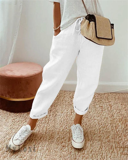 Pantaloni Donna in Lino a Vita Alta Leggeri E Traspiranti