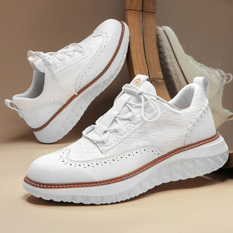 Step Up Your Style with Men's Genuine Leather Casual Mesh Sneakers