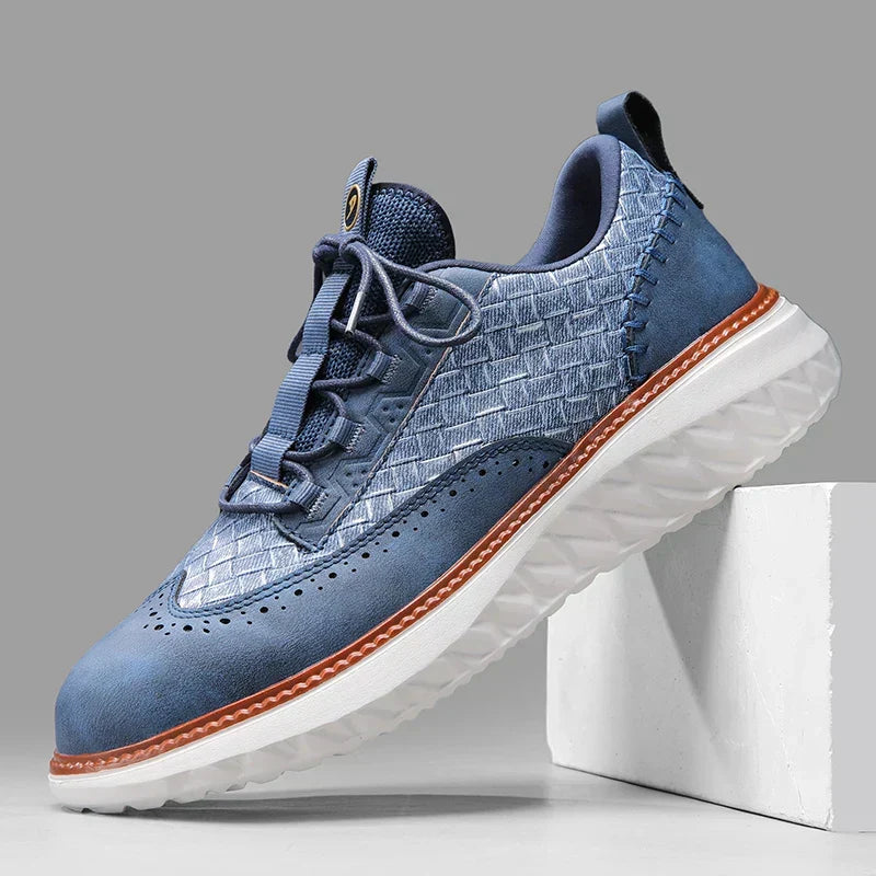 Step Up Your Style with Men's Genuine Leather Casual Mesh Sneakers