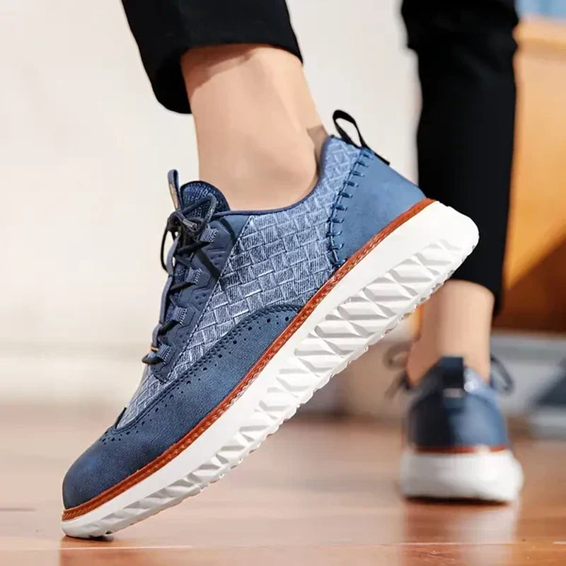 Step Up Your Style with Men's Genuine Leather Casual Mesh Sneakers