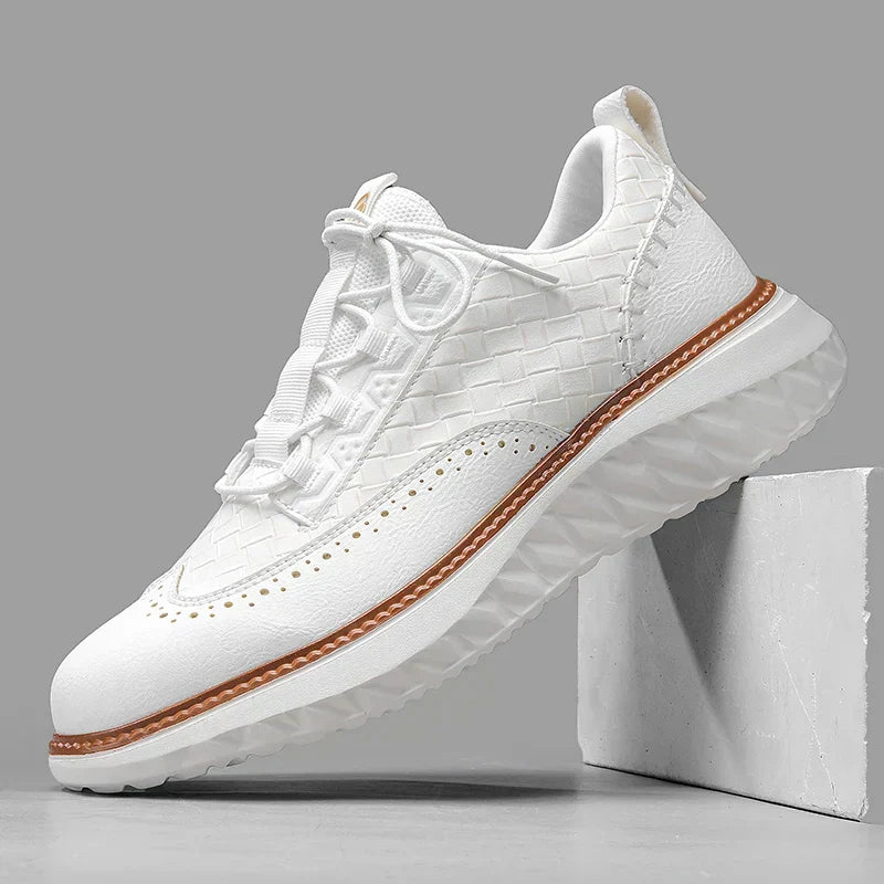 Step Up Your Style with Men's Genuine Leather Casual Mesh Sneakers