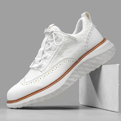 Step Up Your Style with Men's Genuine Leather Casual Mesh Sneakers