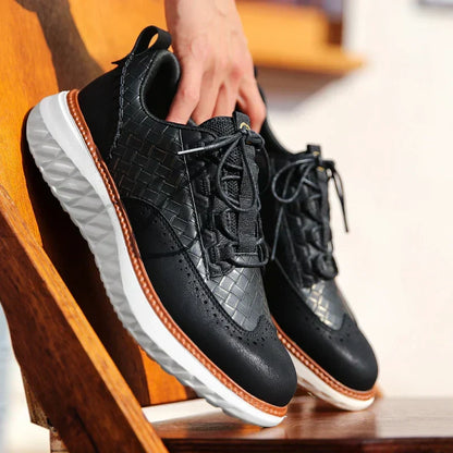 Step Up Your Style with Men's Genuine Leather Casual Mesh Sneakers