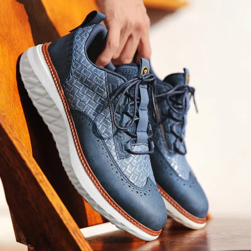 Step Up Your Style with Men's Genuine Leather Casual Mesh Sneakers