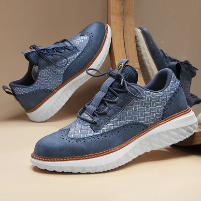 Step Up Your Style with Men's Genuine Leather Casual Mesh Sneakers