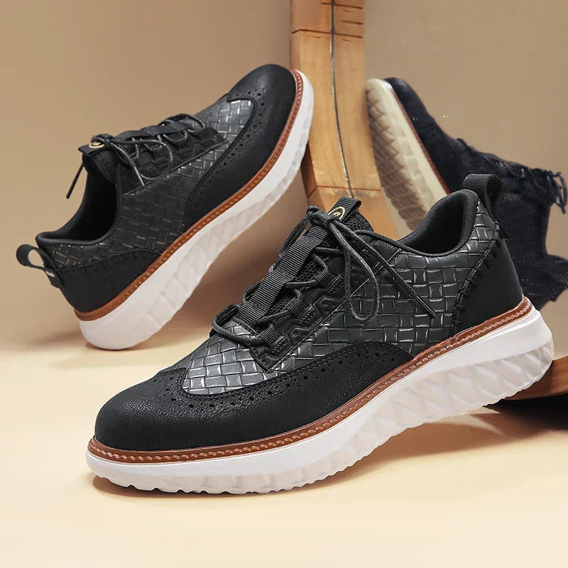 Step Up Your Style with Men's Genuine Leather Casual Mesh Sneakers