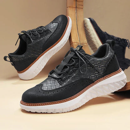 Step Up Your Style with Men's Genuine Leather Casual Mesh Sneakers