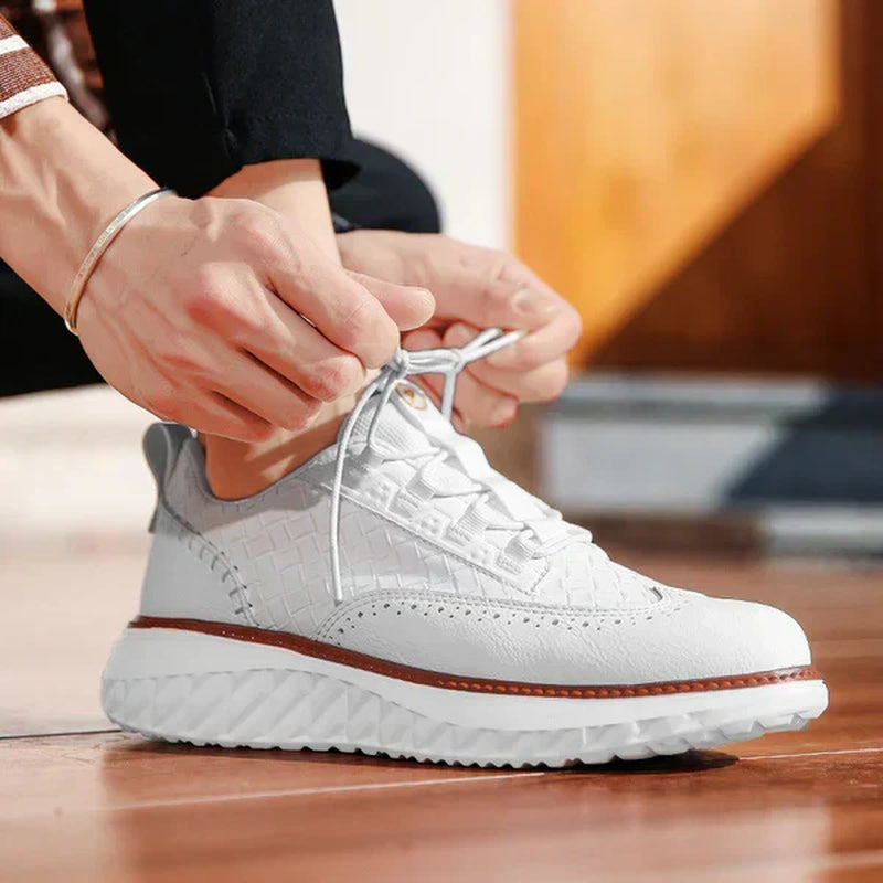 Step Up Your Style with Men's Genuine Leather Casual Mesh Sneakers