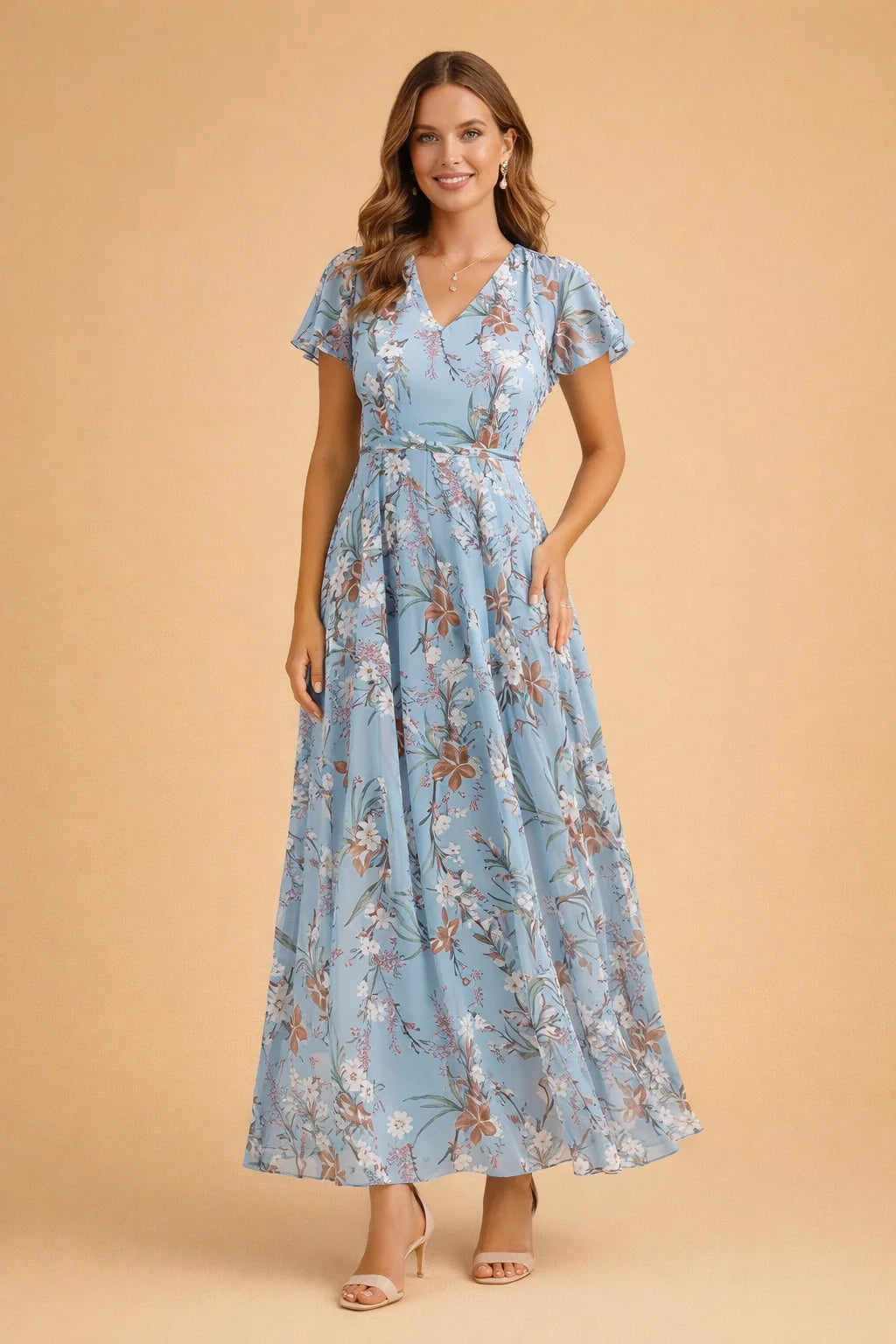 Lilia | Stylowa Midi Sukienka w Kwiaty dla Eleganckich Kobiet